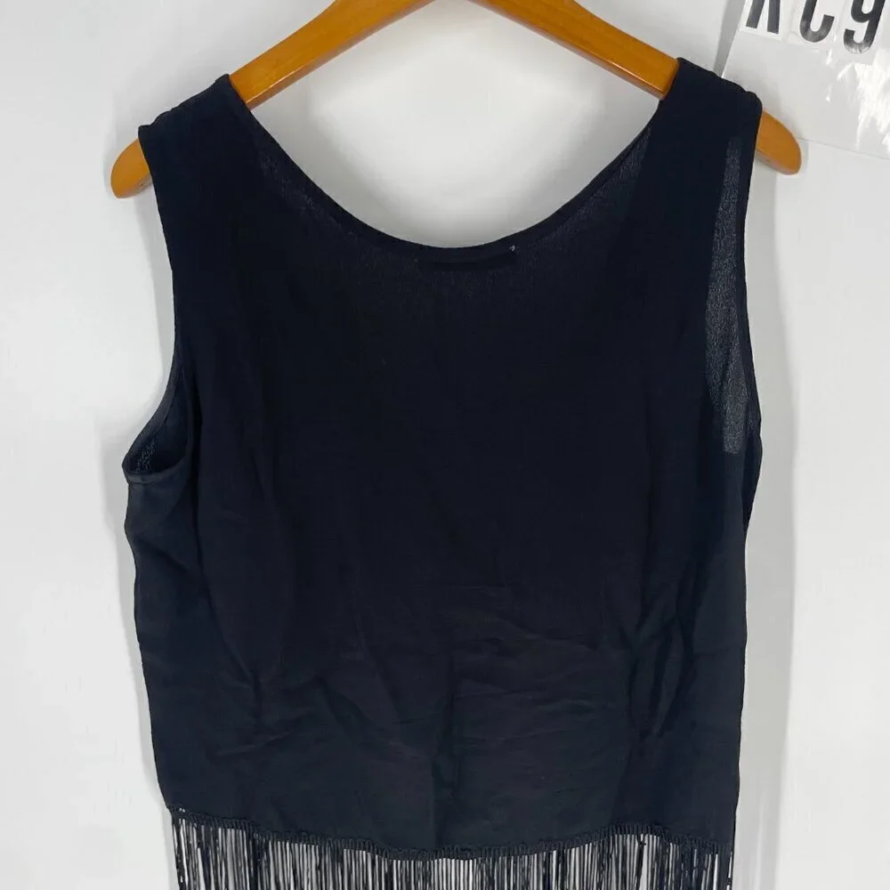 Mango MNG fringe top black sz M - Picture 12 of 12